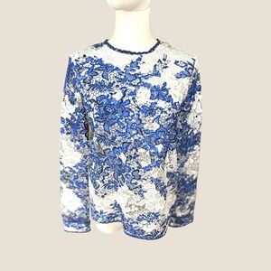 English‎ Factory NWOT SZ SM Blue & White Lace Floral Long Sleeve Blouse